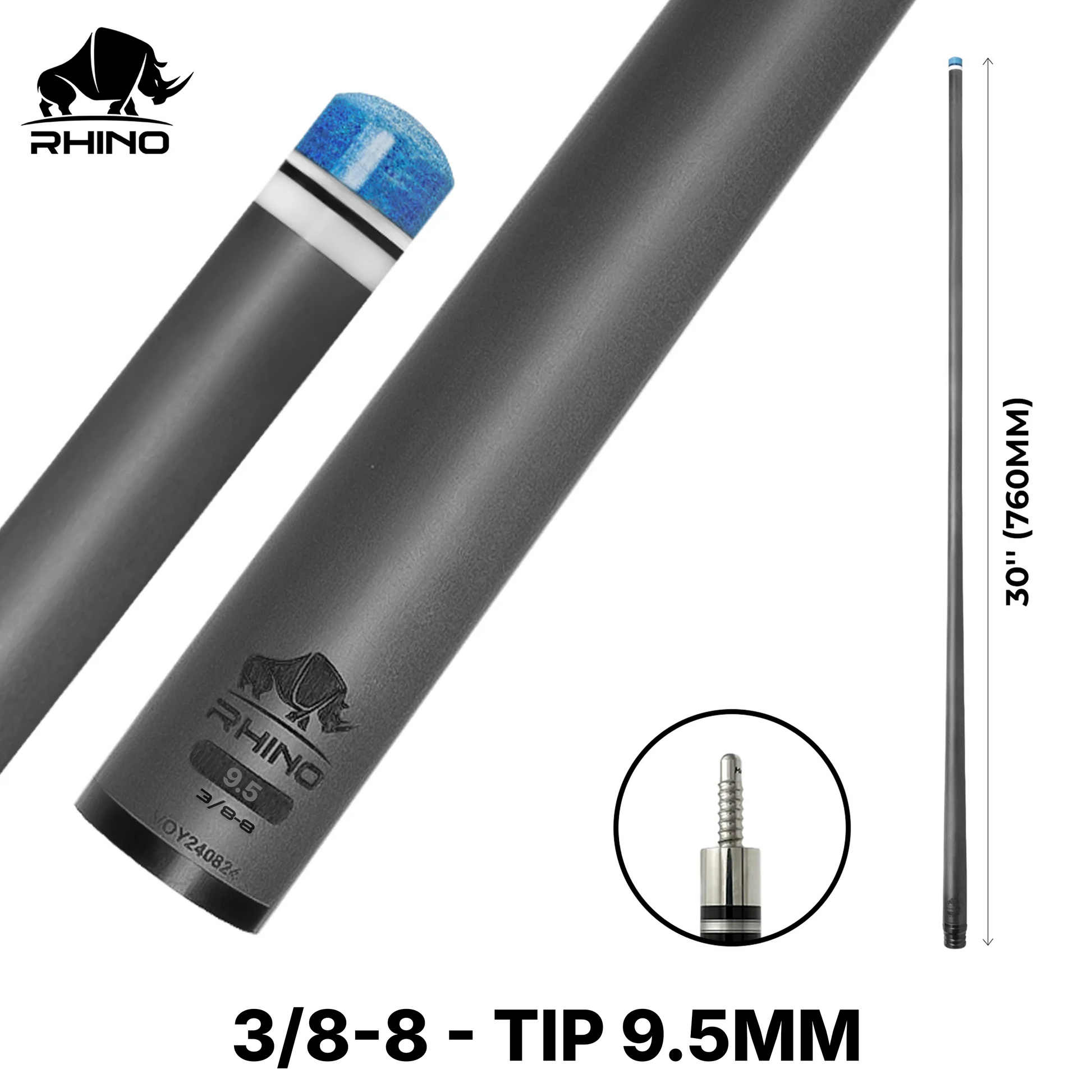 Rhino - 30" / 3/8-8 Carbon Pool Cue Single Shaft 9.5