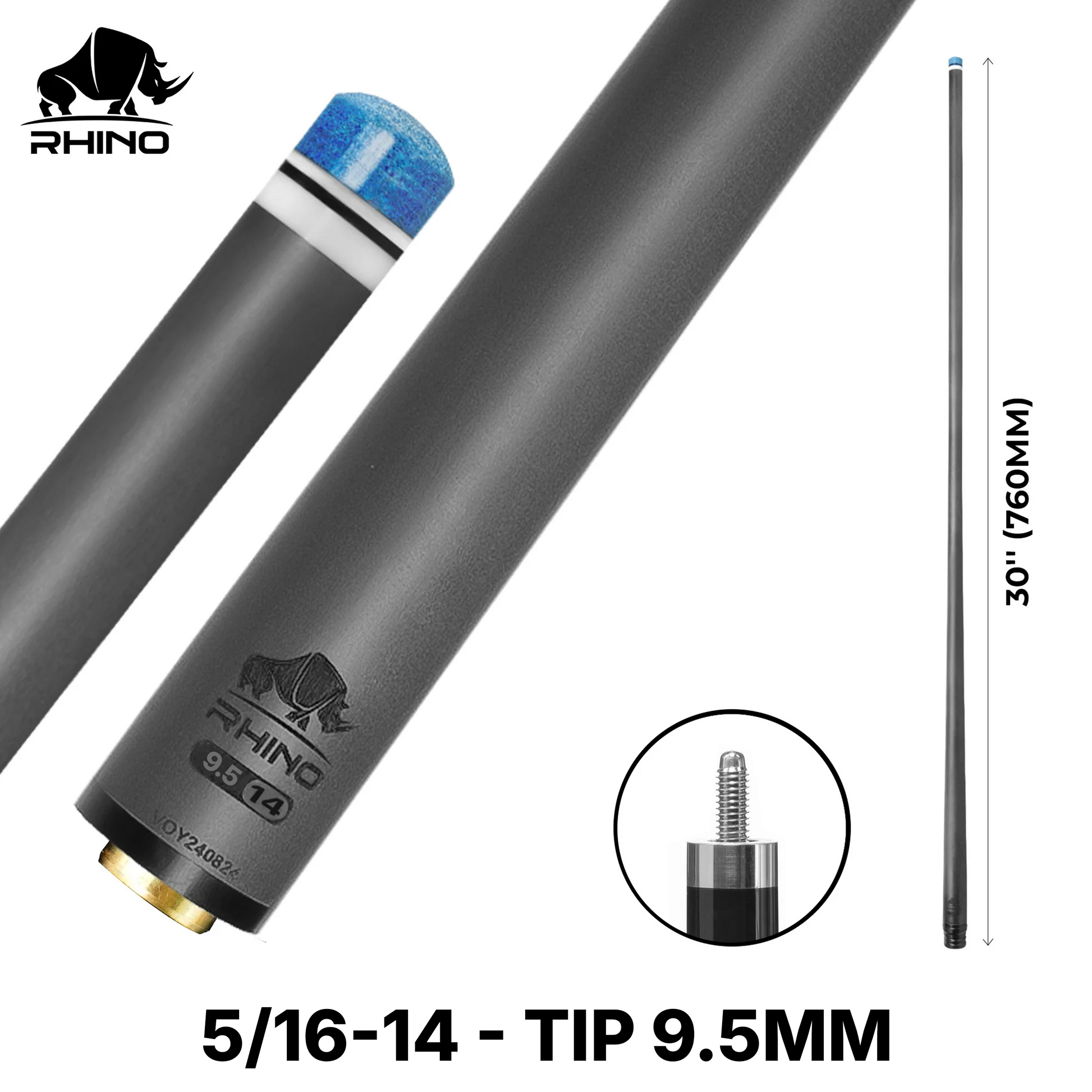 Rhino - 30" / 5/16-14 Carbon Pool Cue Single Shaft 9.5