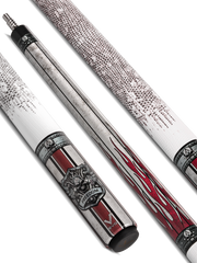 EVO FREEDOM POOL CUE - CRIMSON FLAME - WHITE LEATHER WRAP