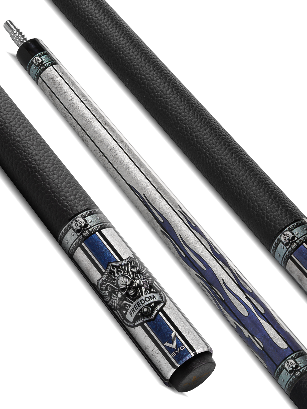 EVO FREEDOM POOL CUE - AZURE FLAME - BLACK LEATHER WRAP