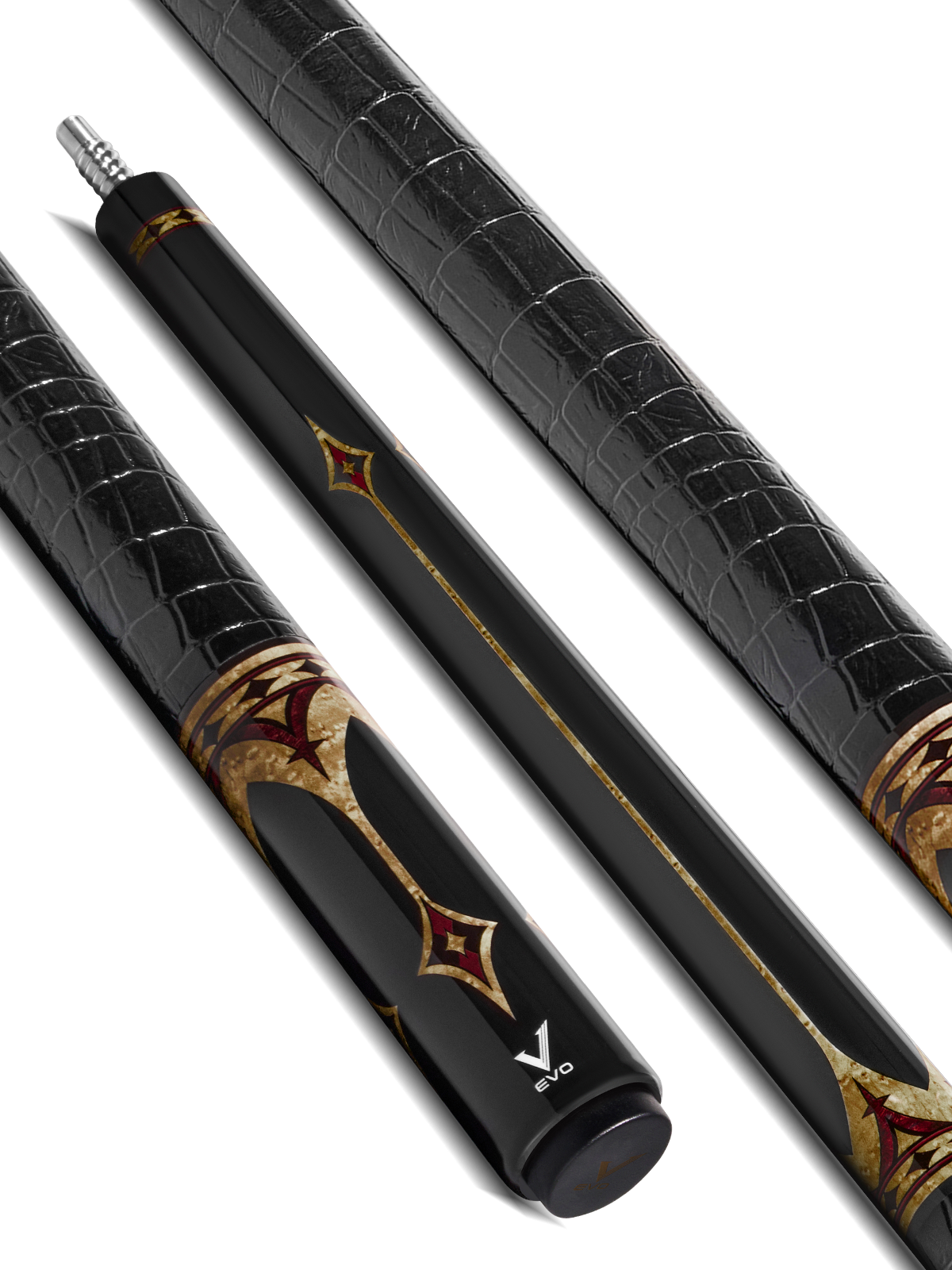 EVO CROWN POOL CUE - ROYAL BLACK - BLACK LEATHER WRAP