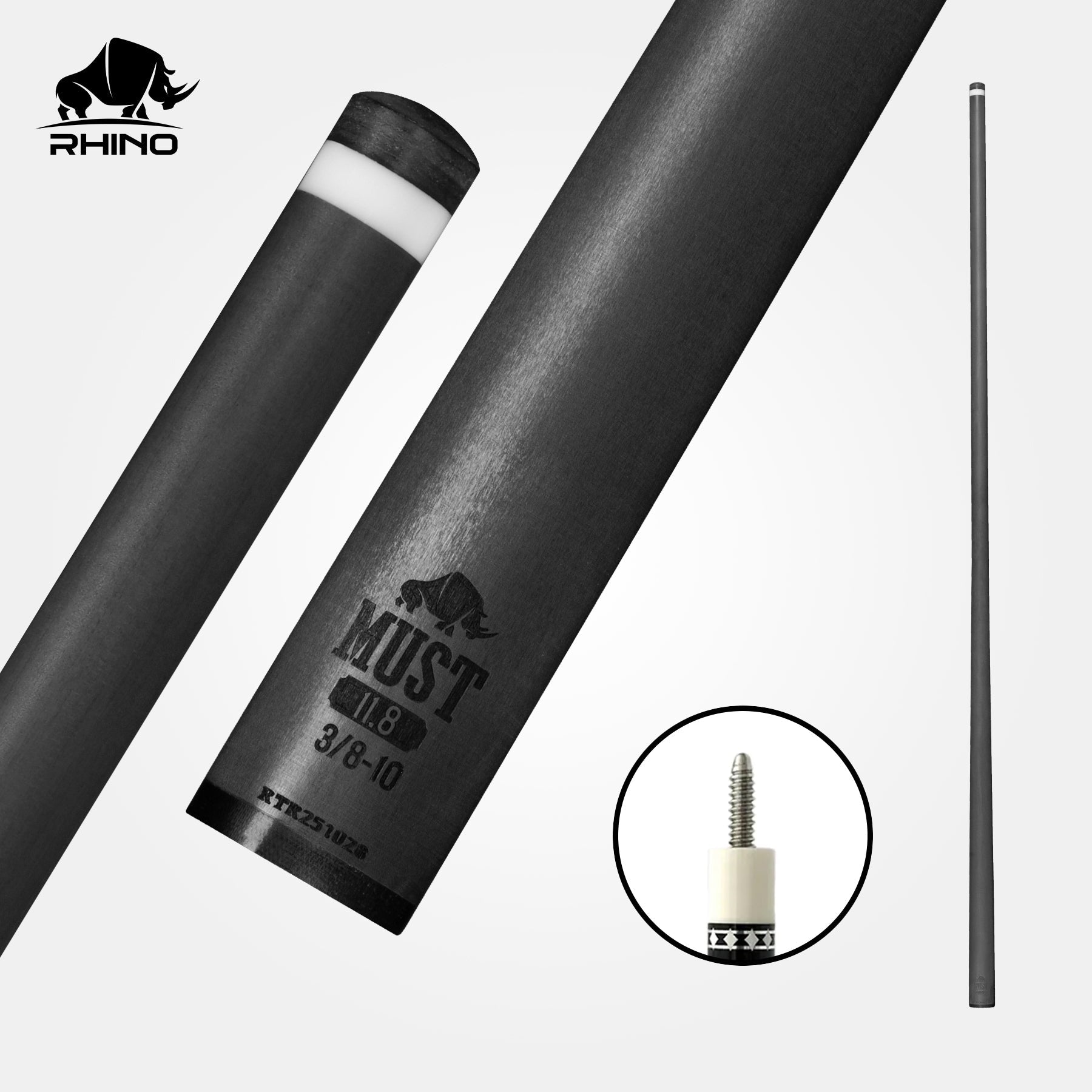 RHINO MUST 30" / 3/8-10 Pro Carbon Pool Cue Single Shaft