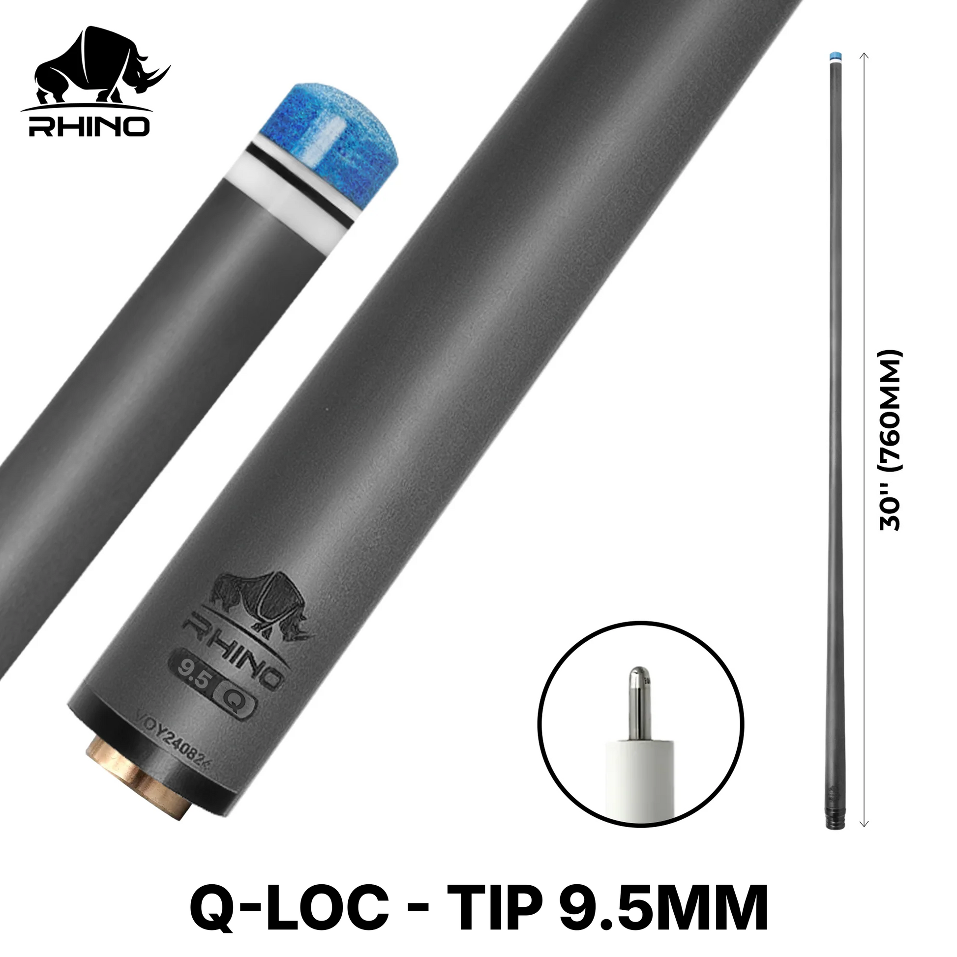 Rhino - 30" / Q-loc Carbon Pool Cue Single Shaft 9.5