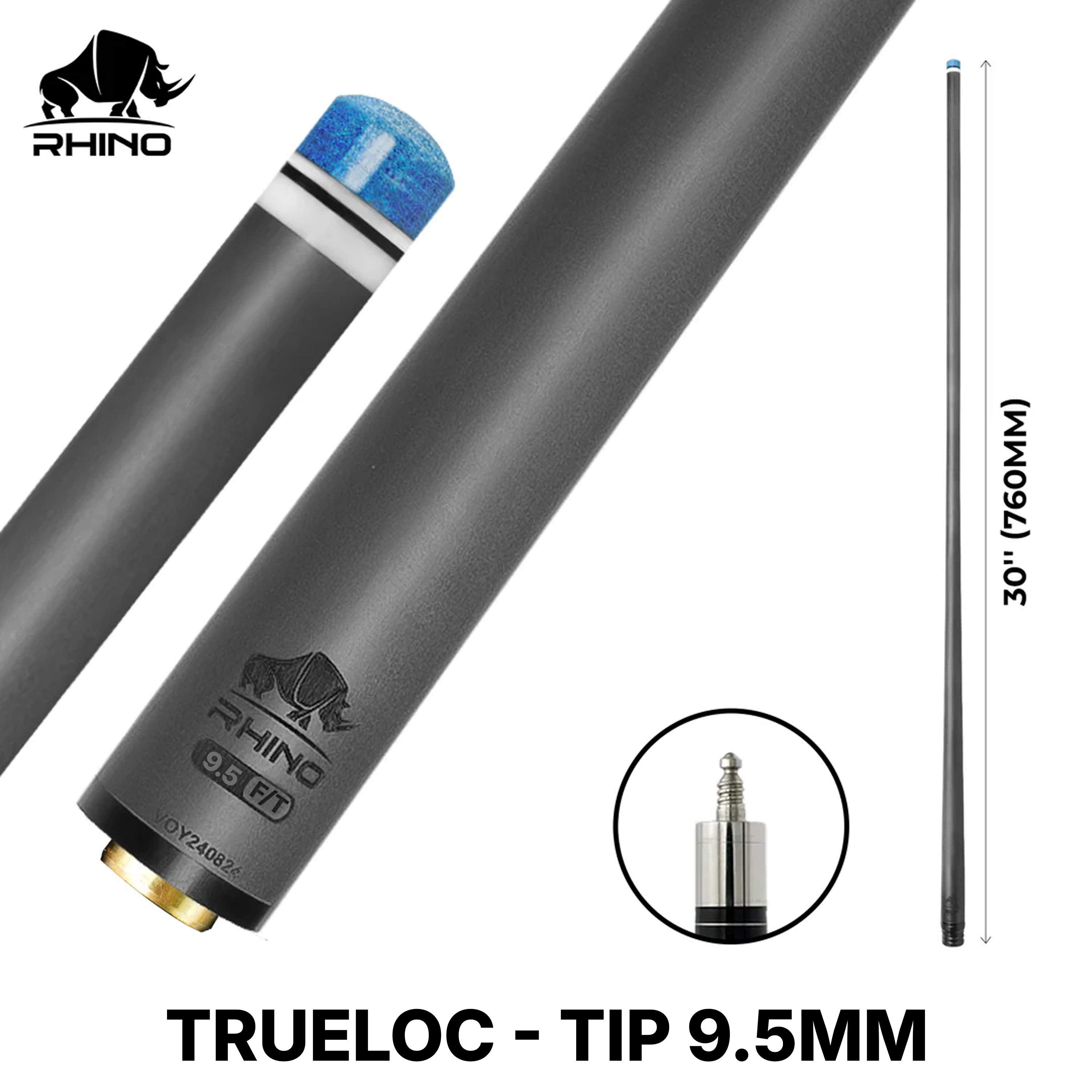 Rhino - 30" / Trueloc F/T Carbon Pool Cue Single Shaft 9.5