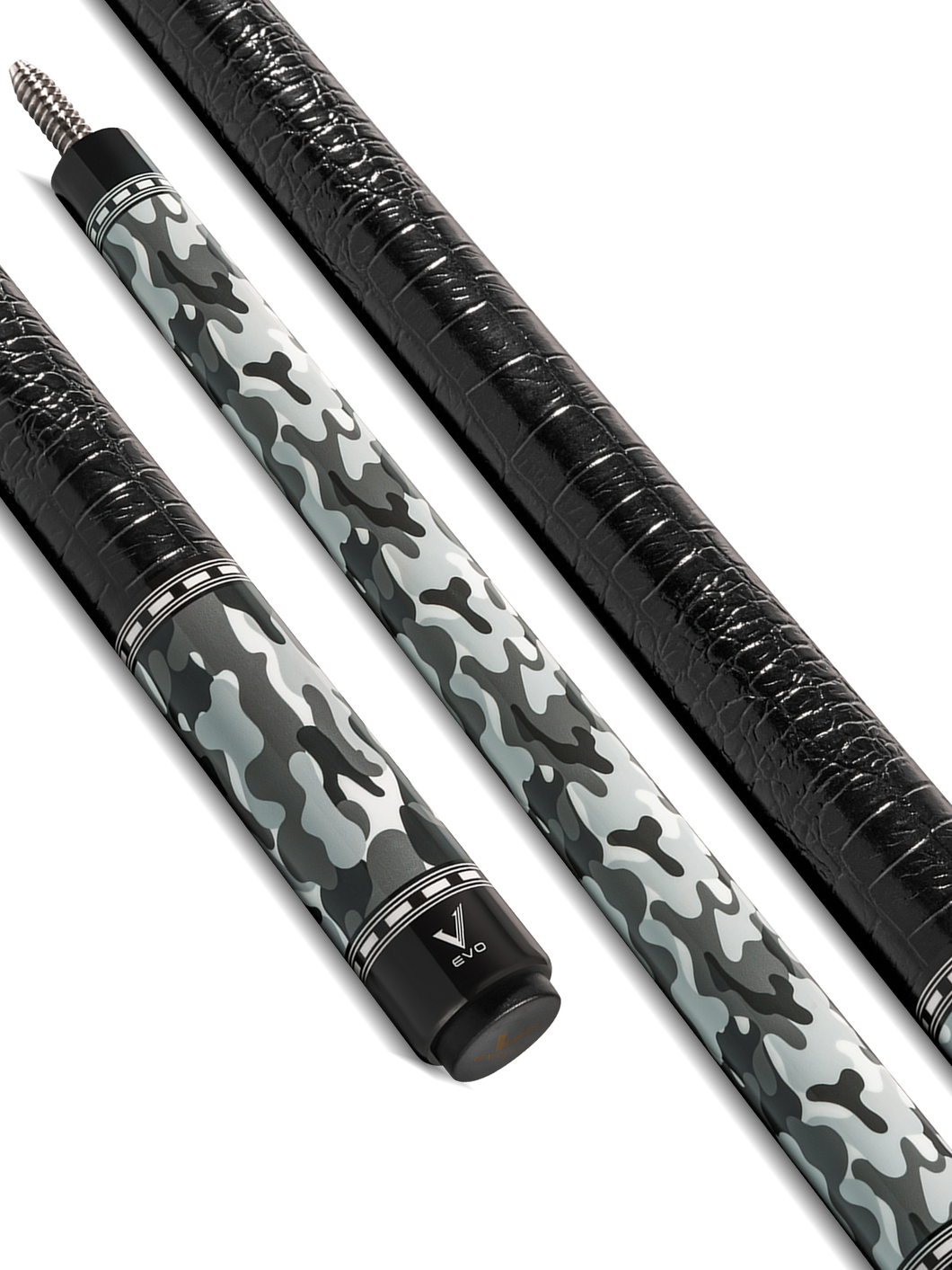 EVO CAMO POOL CUE - GHOST - LEATHER WRAP