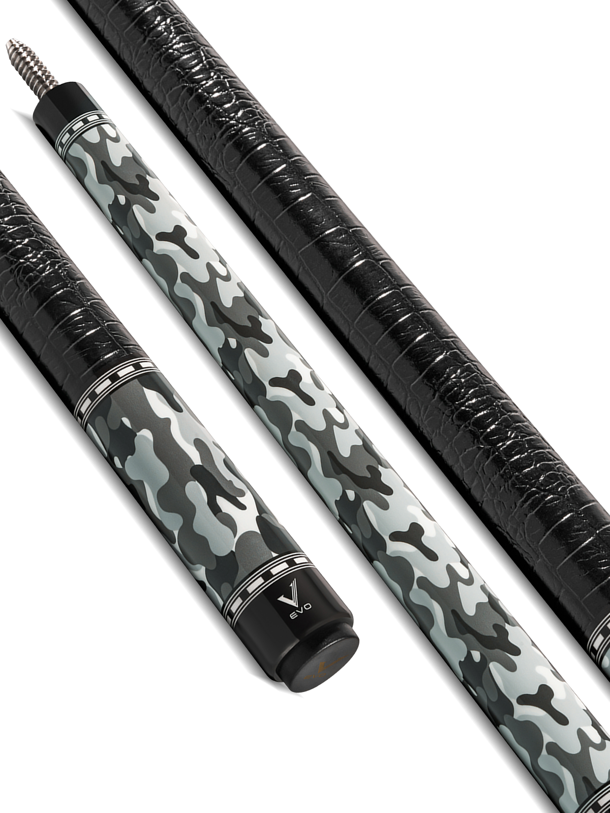 EVO CAMO POOL CUE - GHOST - LEATHER WRAP