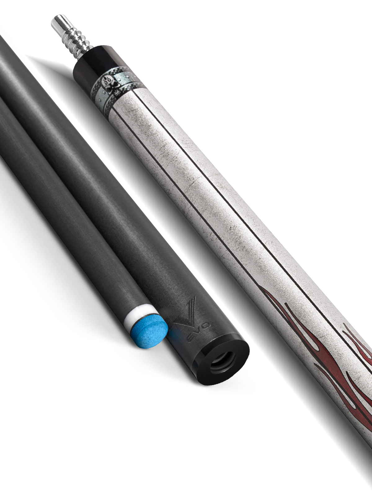 EVO FREEDOM POOL CUE - CRIMSON FLAME - WHITE LEATHER WRAP