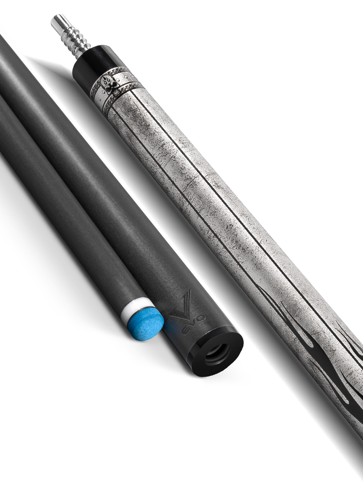 EVO FREEDOM POOL CUE - SHADOW FLAME - WHITE LEATHER WRAP