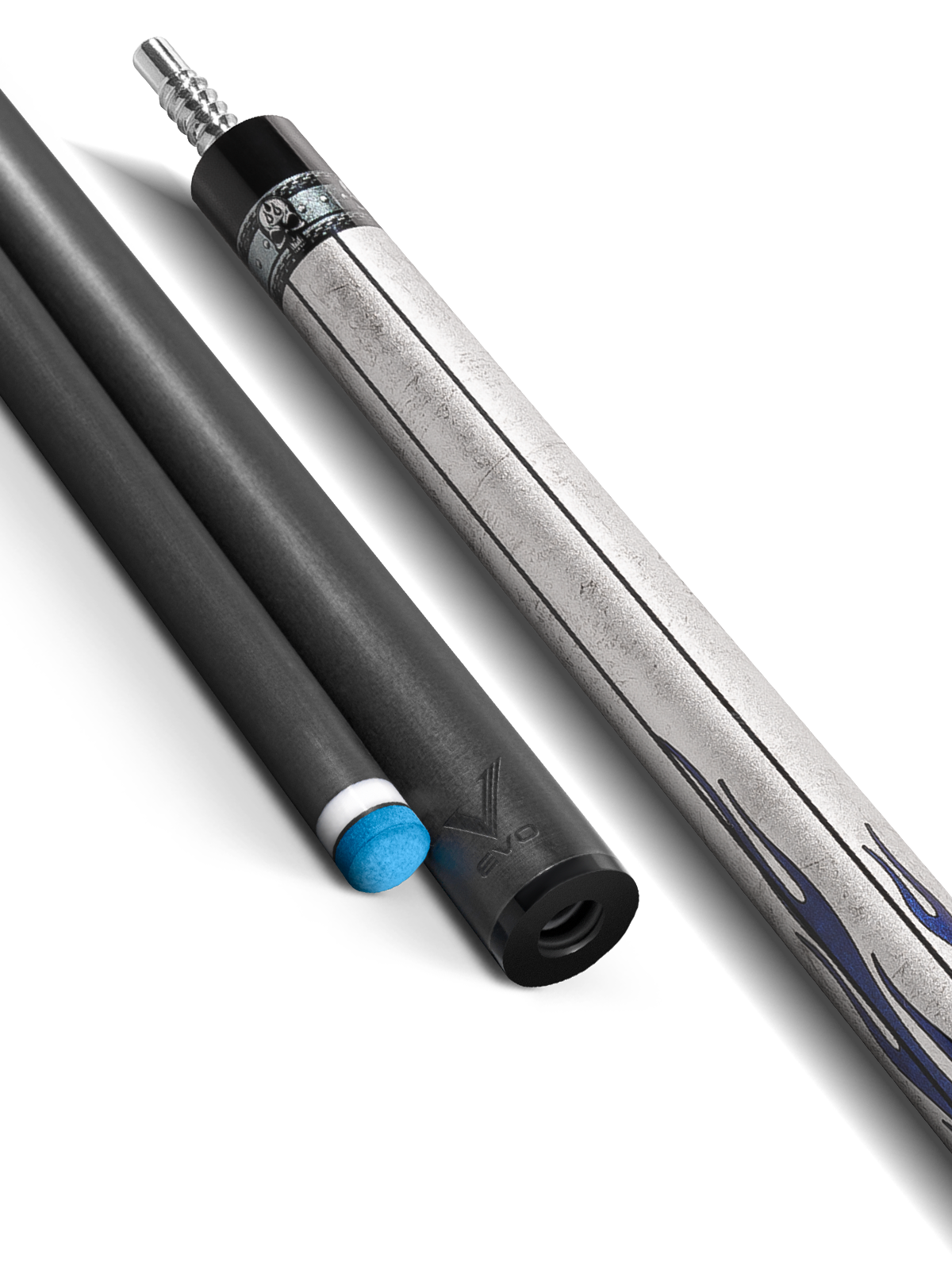 EVO FREEDOM POOL CUE - AZURE FLAME - BLACK LEATHER WRAP