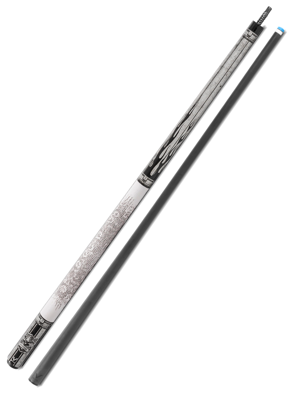 EVO FREEDOM POOL CUE - SHADOW FLAME - WHITE LEATHER WRAP