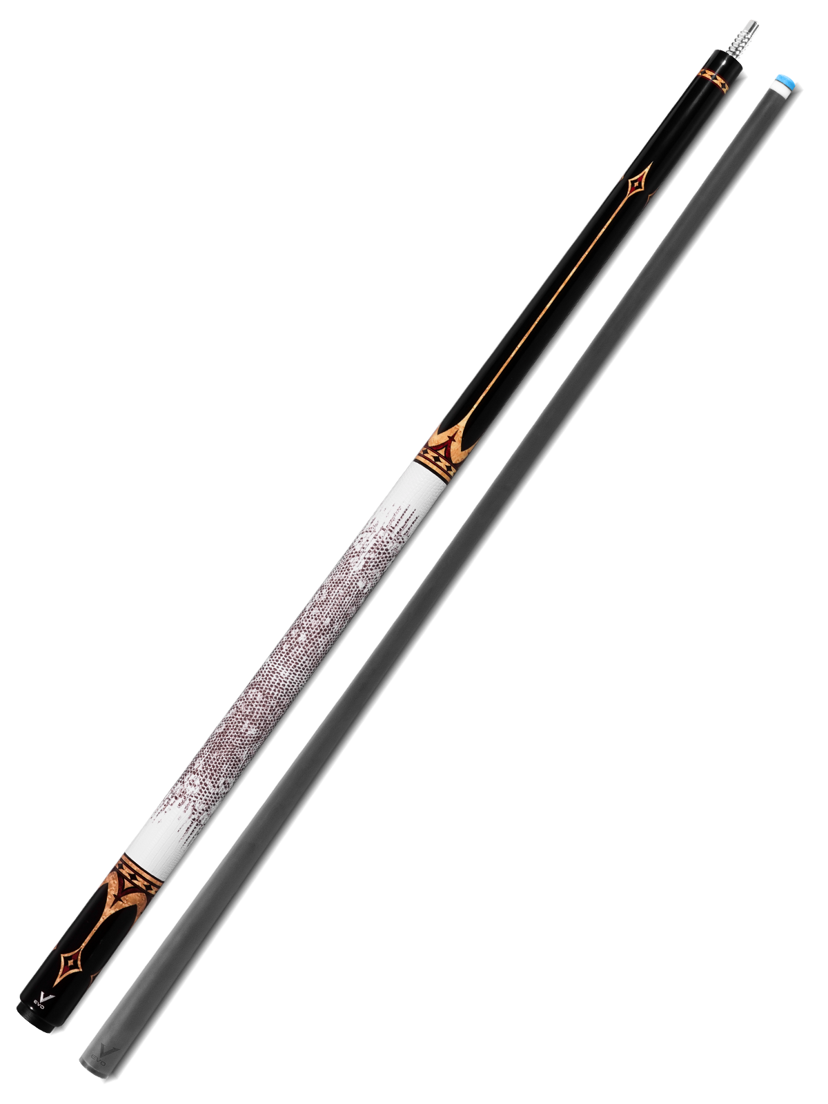 EVO CROWN POOL CUE - ROYAL BLACK - WHITE LEATHER WRAP